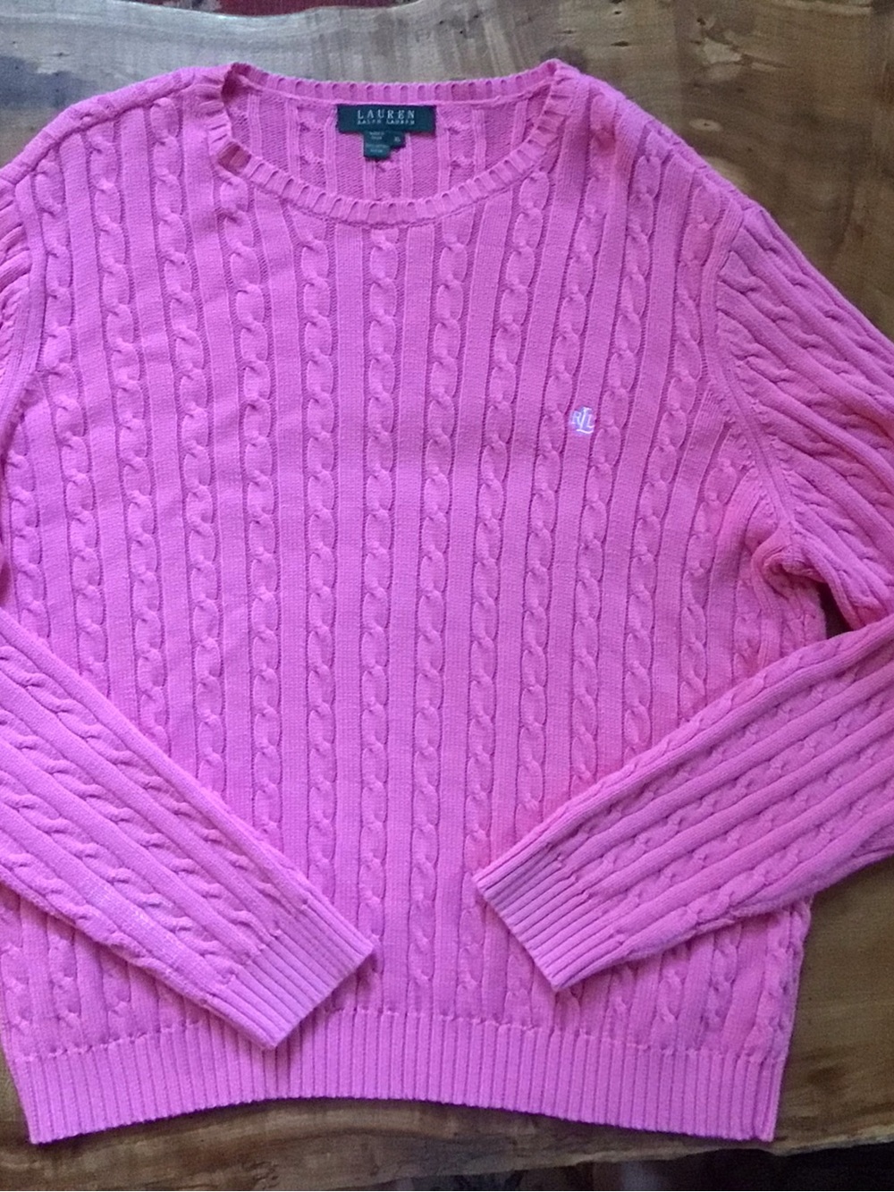 Ralph Lauren Bright Pink Cable-Knit Crewneck Sweater
